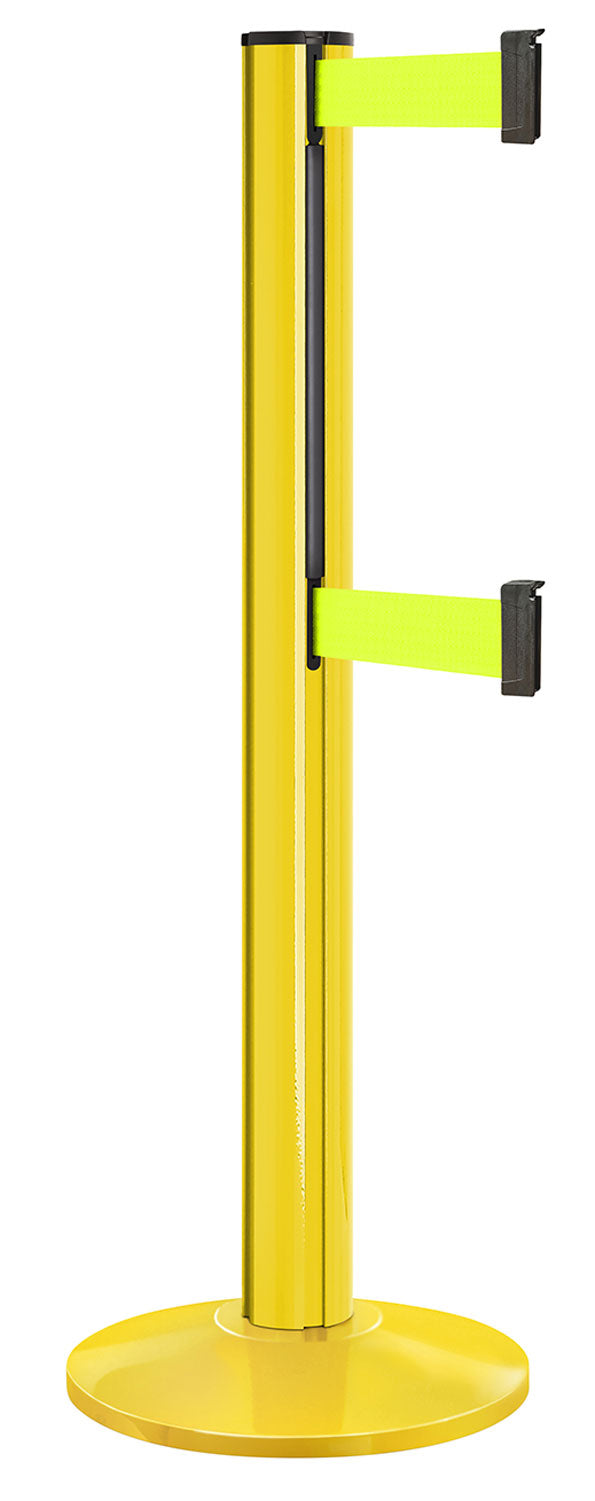 Beltrac 3000 ADA Portable Dual-Belt Stanchion | 15 FT Belts - YL - Yellow - FY - Florescent Yellow