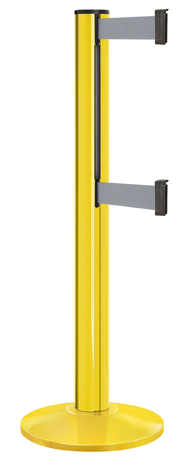 Beltrac 3000 ADA Portable Dual-Belt Stanchion | 15 FT Belts - YL - Yellow - GY - Gray