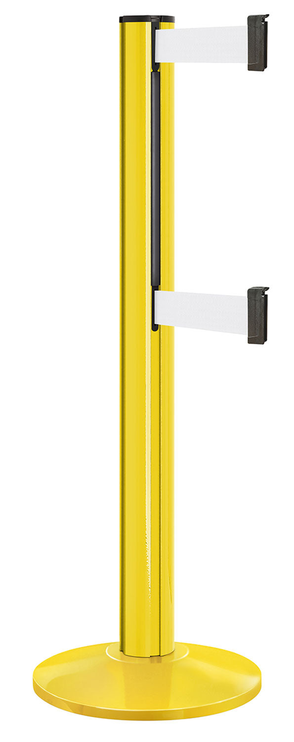 Beltrac 3000 ADA Portable Dual-Belt Stanchion | 15 FT Belts - YL - Yellow - WT - White