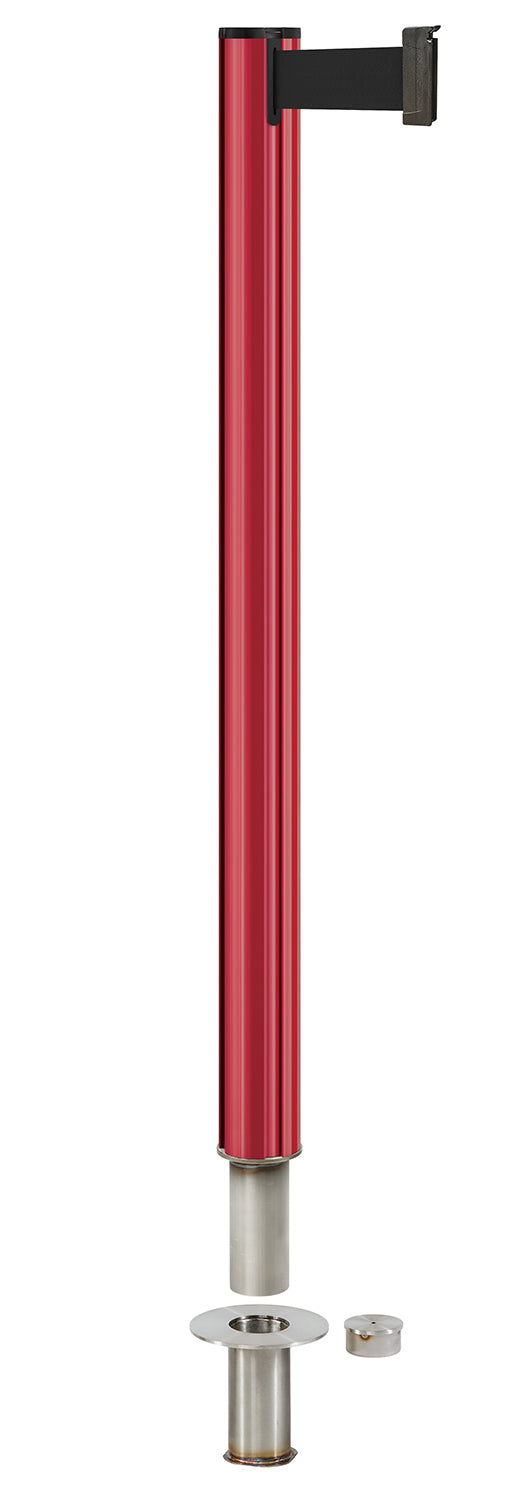 Beltrac 3000 Removable Retractable Belt Stanchion - TR - Torch Red - Floor Socket