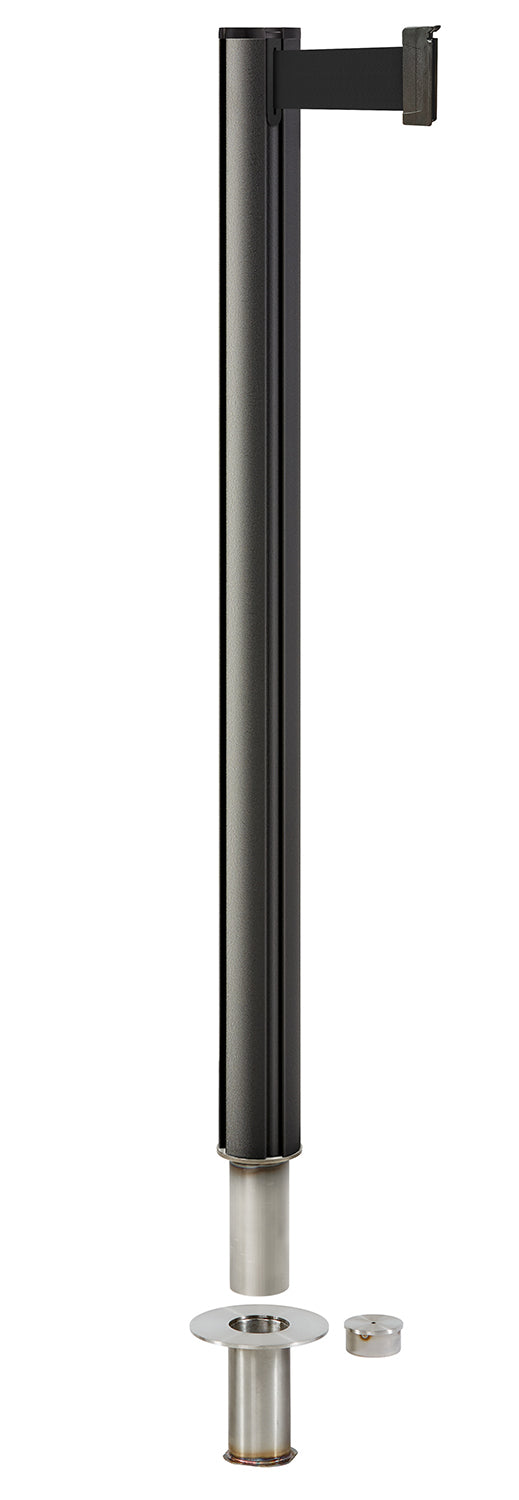 Beltrac 3000 Removable Retractable Belt Stanchion - WB - Wrinkle Black - Floor Socket