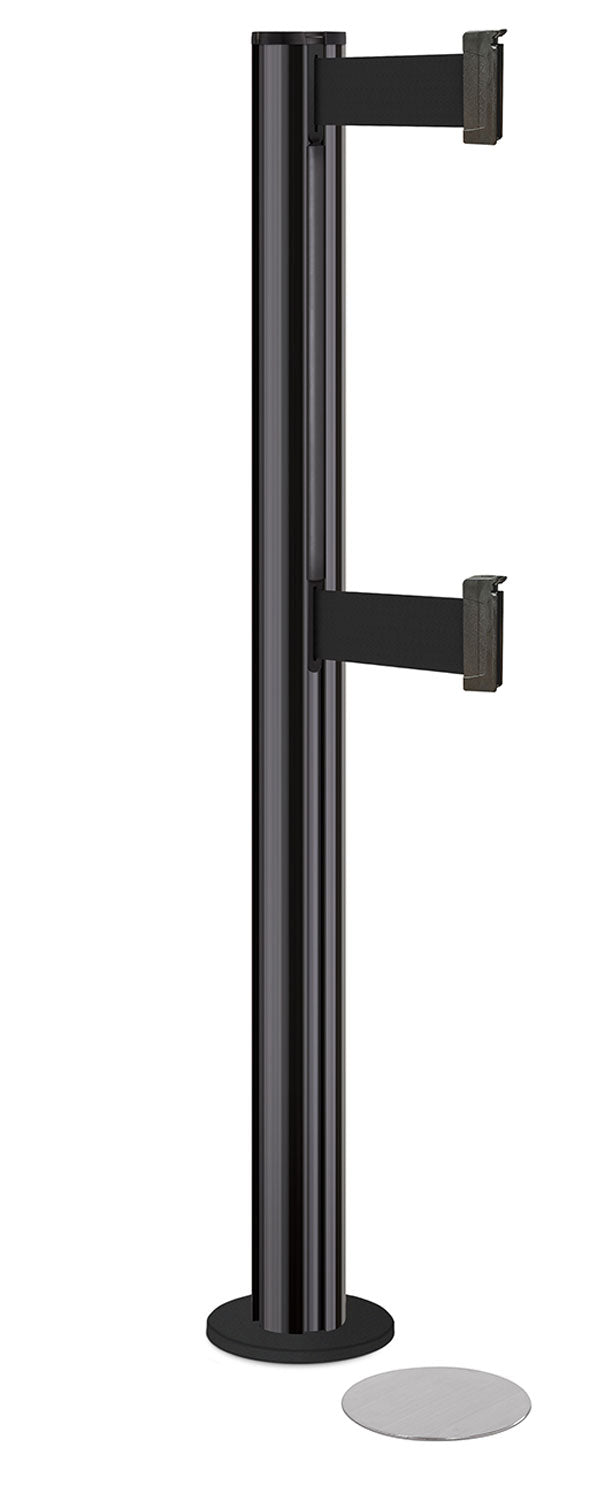 Beltrac 3000 ADA Magnetic Dual-Belt Stanchion - GB - Gloss Black - 5.5" Carpet Magnetic - 15 FT