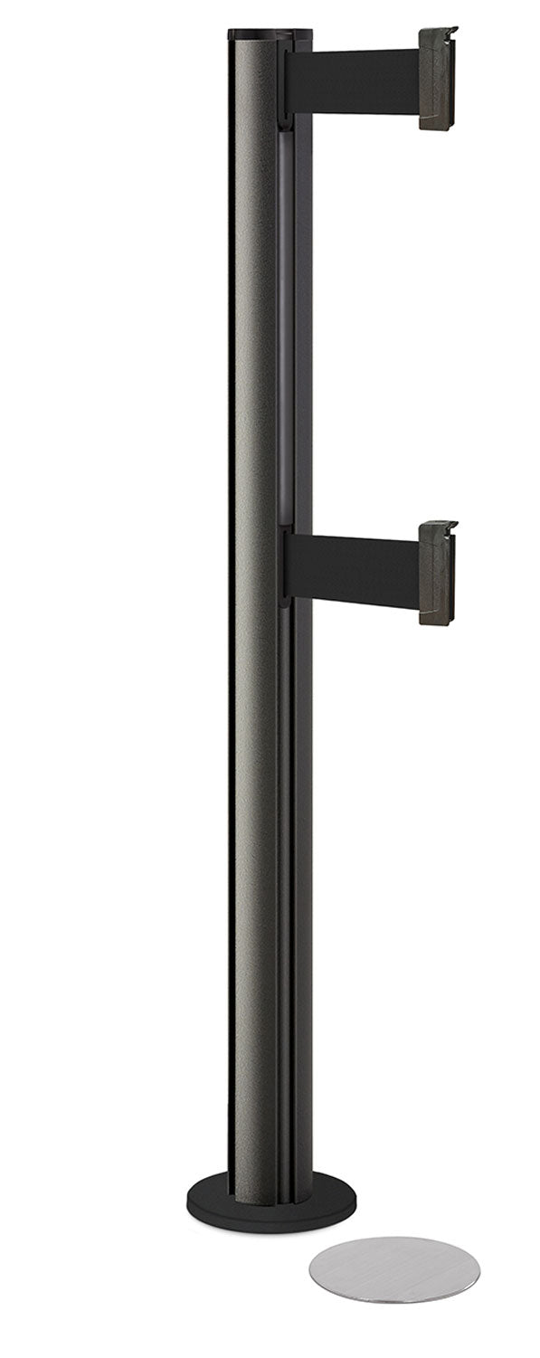 Beltrac 3000 ADA Magnetic Dual-Belt Stanchion - WB - Wrinkle Black - 5.5" Carpet Magnetic - 15 FT
