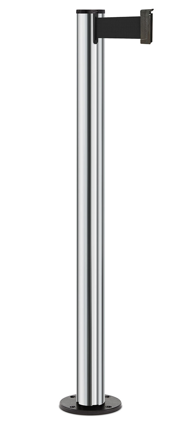 Beltrac 3000 Permanent Retractable Belt Stanchion - CL - Chrome - Black Permanent