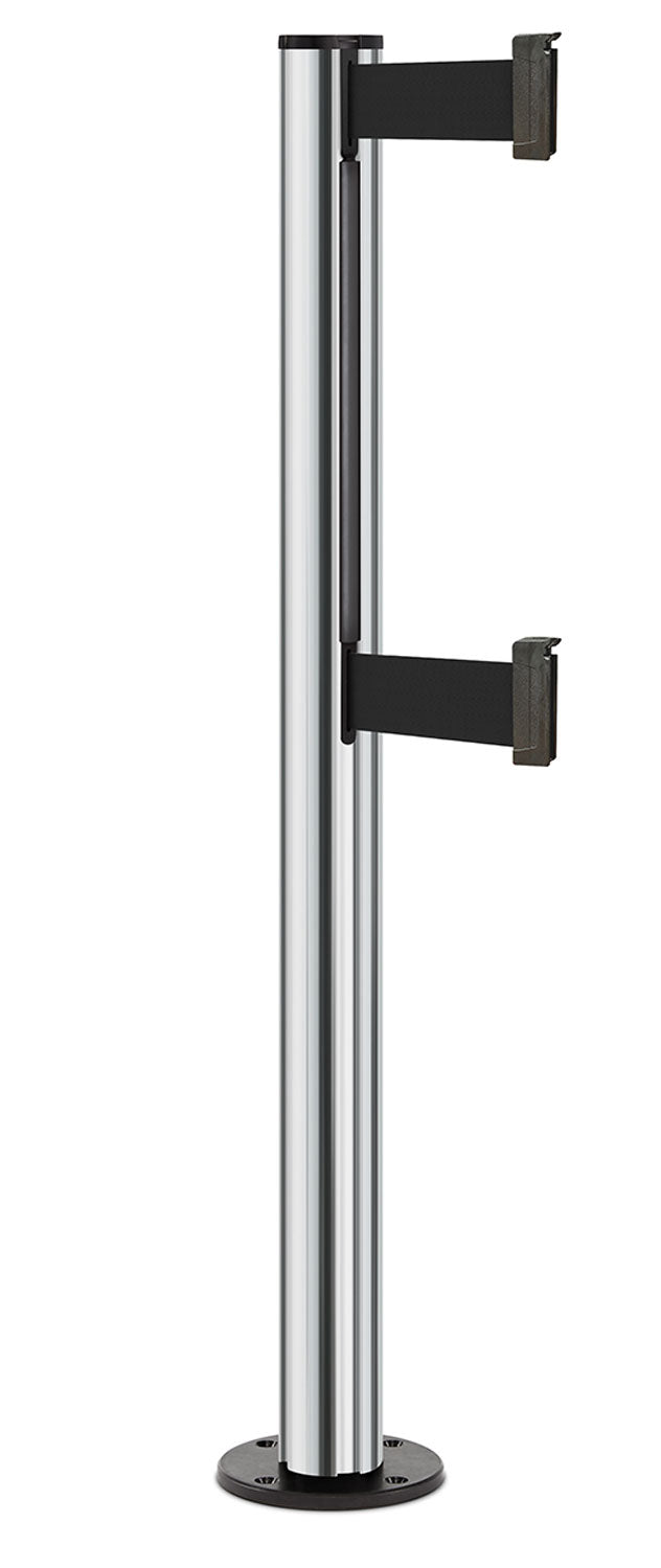Beltrac 3000 ADA Permanent Dual-Belt Stanchion - CL - Chrome - Black Permanent - 10 FT