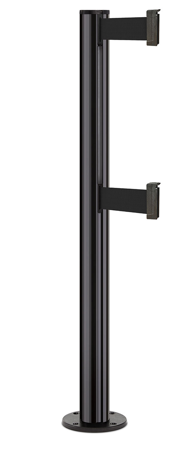 Beltrac 3000 ADA Permanent Dual-Belt Stanchion - GB - Gloss Black - Black Permanent - 10 FT