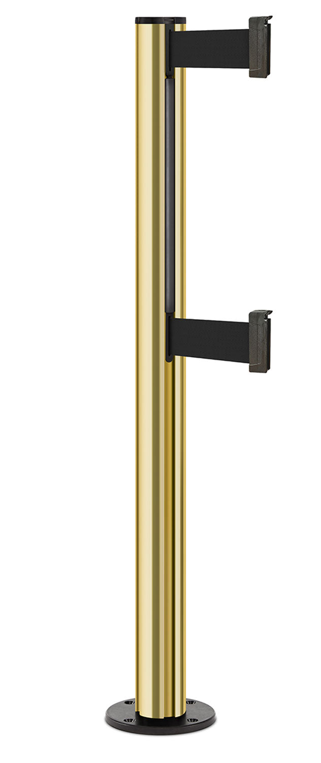Beltrac 3000 ADA Permanent Dual-Belt Stanchion - GD - Gold - Black Permanent - 10 FT