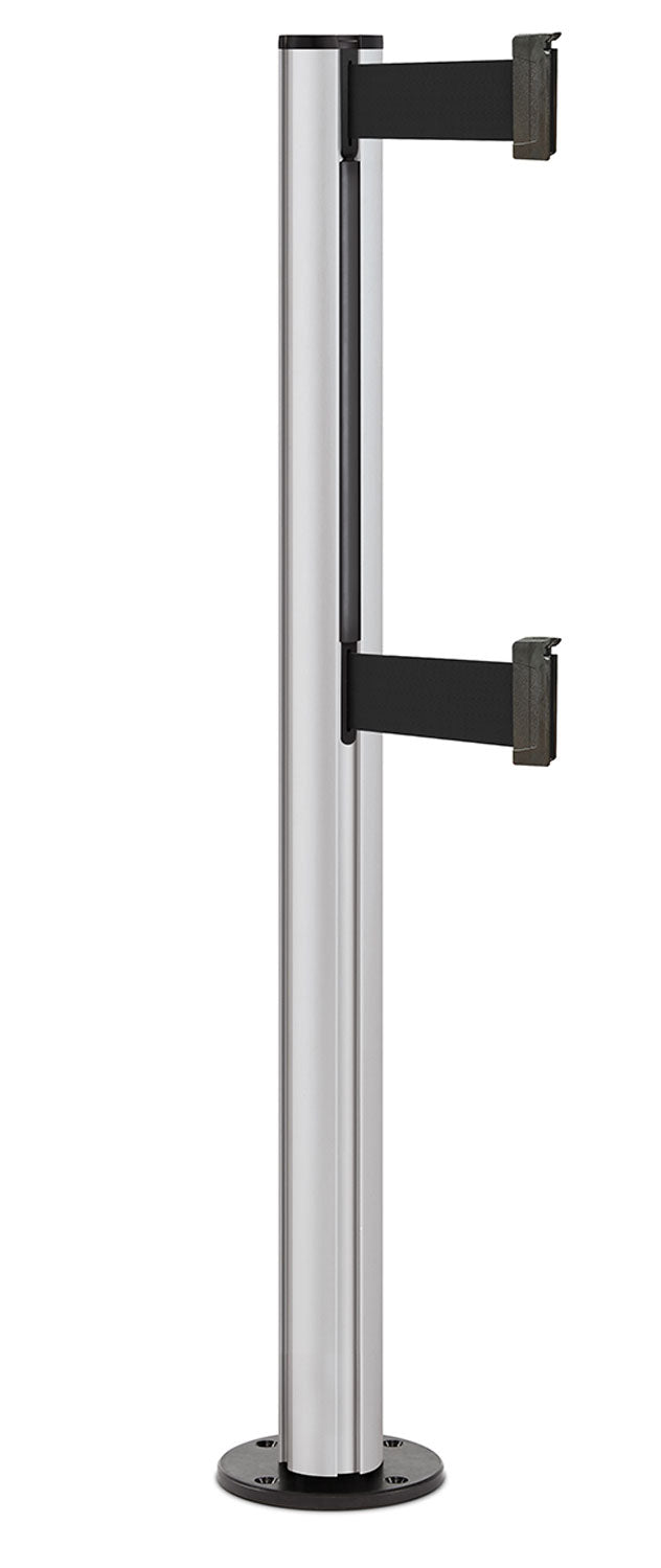 Beltrac 3000 ADA Permanent Dual-Belt Stanchion - SA - Satin - Black Permanent - 10 FT