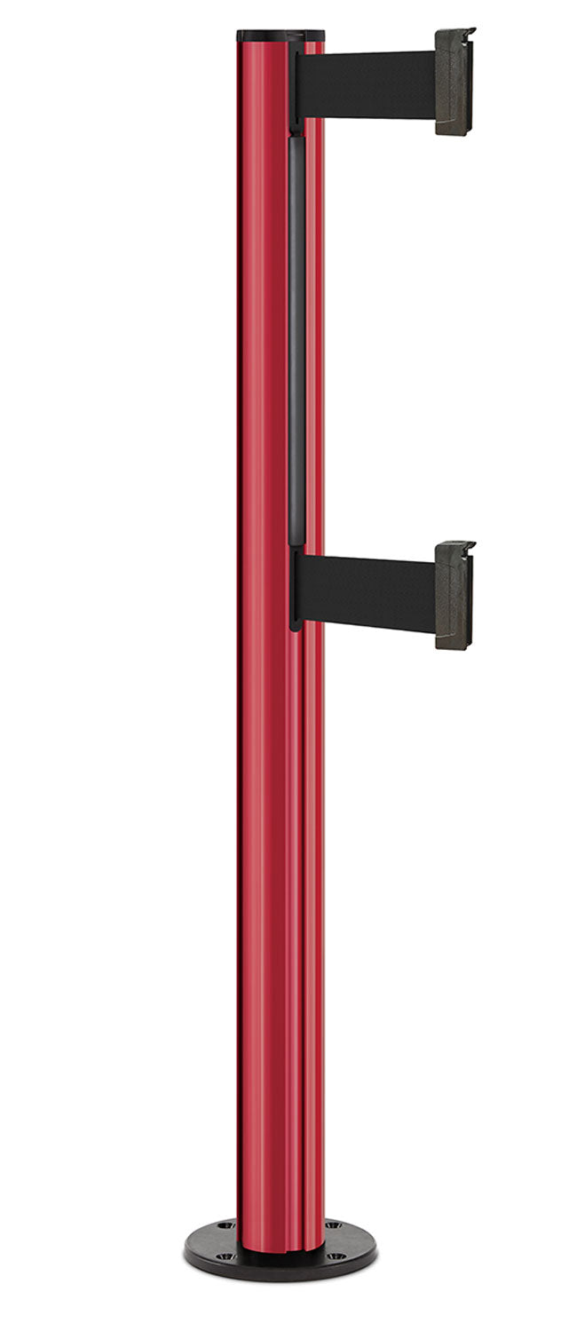 Beltrac 3000 ADA Permanent Dual-Belt Stanchion - TR - Torch Red - Black Permanent - 10 FT