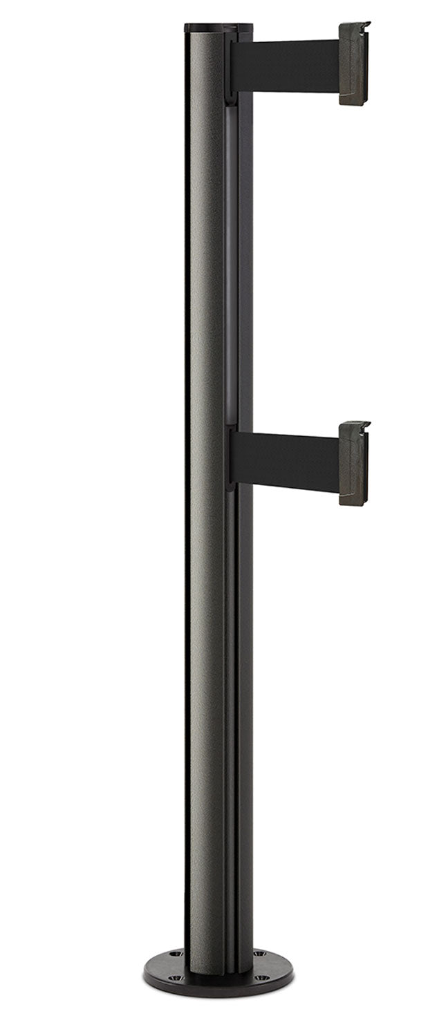 Beltrac 3000 ADA Permanent Dual-Belt Stanchion - WB - Wrinkle Black - Black Permanent - 10 FT