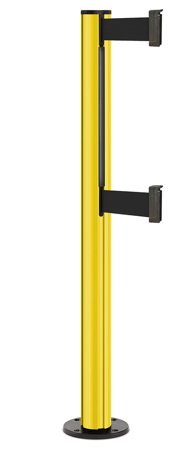 Beltrac 3000 ADA Permanent Dual-Belt Stanchion - YL - Yellow - Black Permanent - 10 FT