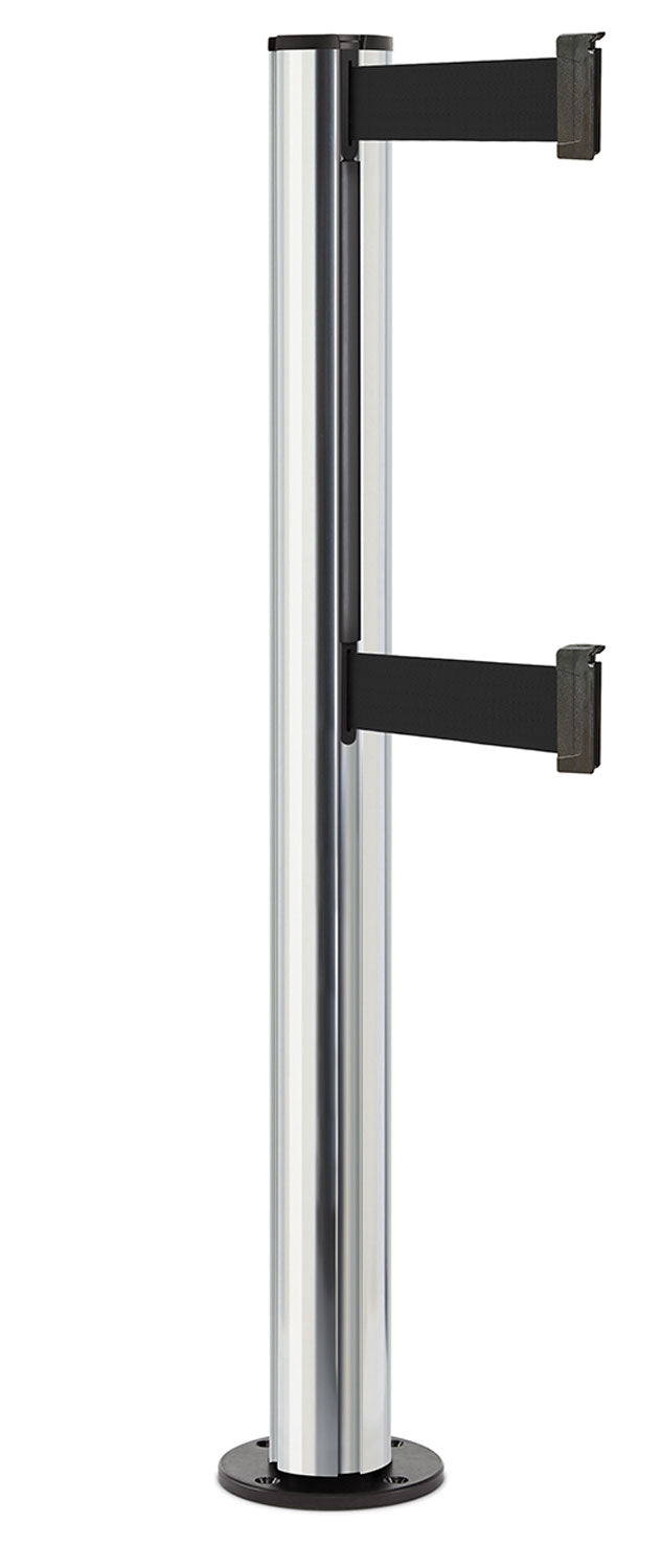 Beltrac 3000 ADA Permanent Dual-Belt Stanchion - CL - Chrome - Black Permanent - 15 FT
