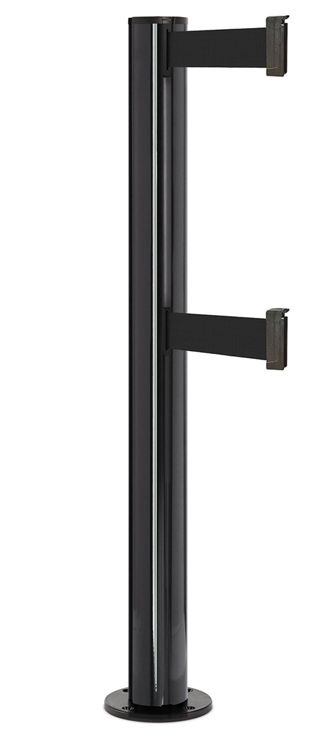 Beltrac 3000 ADA Permanent Dual-Belt Stanchion - GB - Gloss Black - Black Permanent - 15 FT