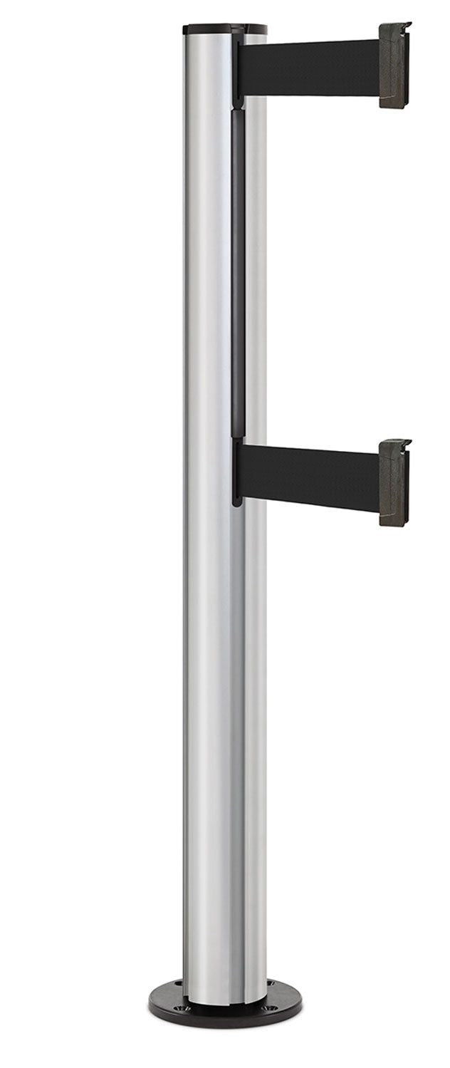 Beltrac 3000 ADA Permanent Dual-Belt Stanchion - SA - Satin - Black Permanent - 15 FT
