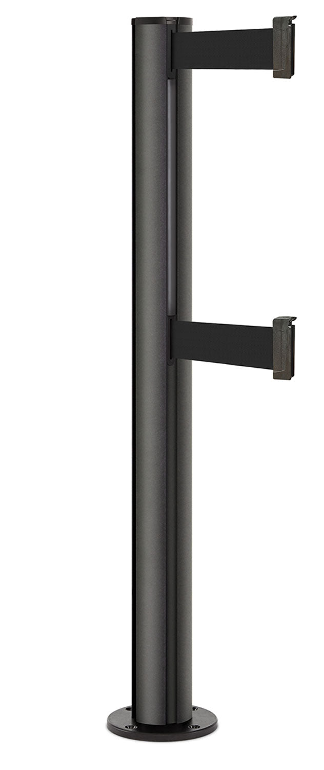 Beltrac 3000 ADA Permanent Dual-Belt Stanchion - WB - Wrinkle Black - Black Permanent - 15 FT