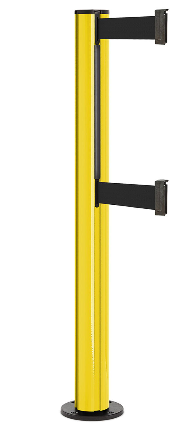 Beltrac 3000 ADA Permanent Dual-Belt Stanchion - YL - Yellow - Black Permanent - 15 FT