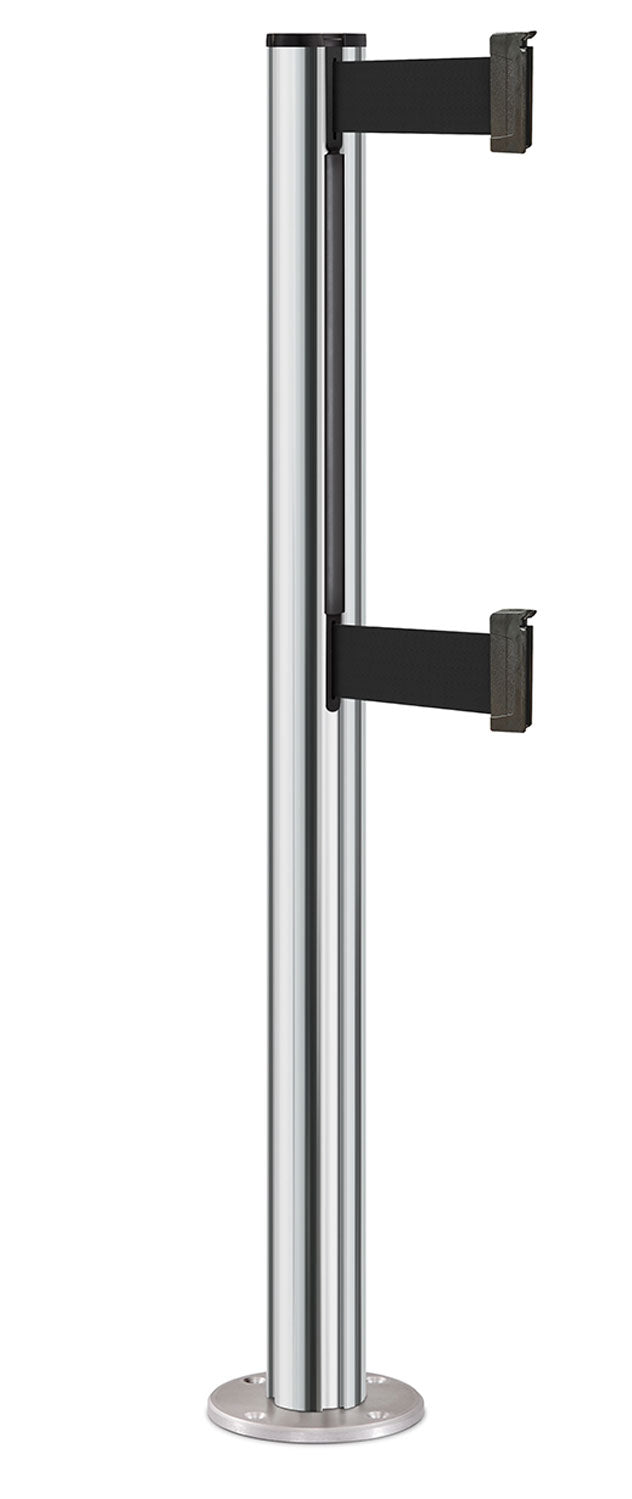 Beltrac 3000 ADA Permanent Dual-Belt Stanchion - CL - Chrome - Satin Permanent - 10 FT