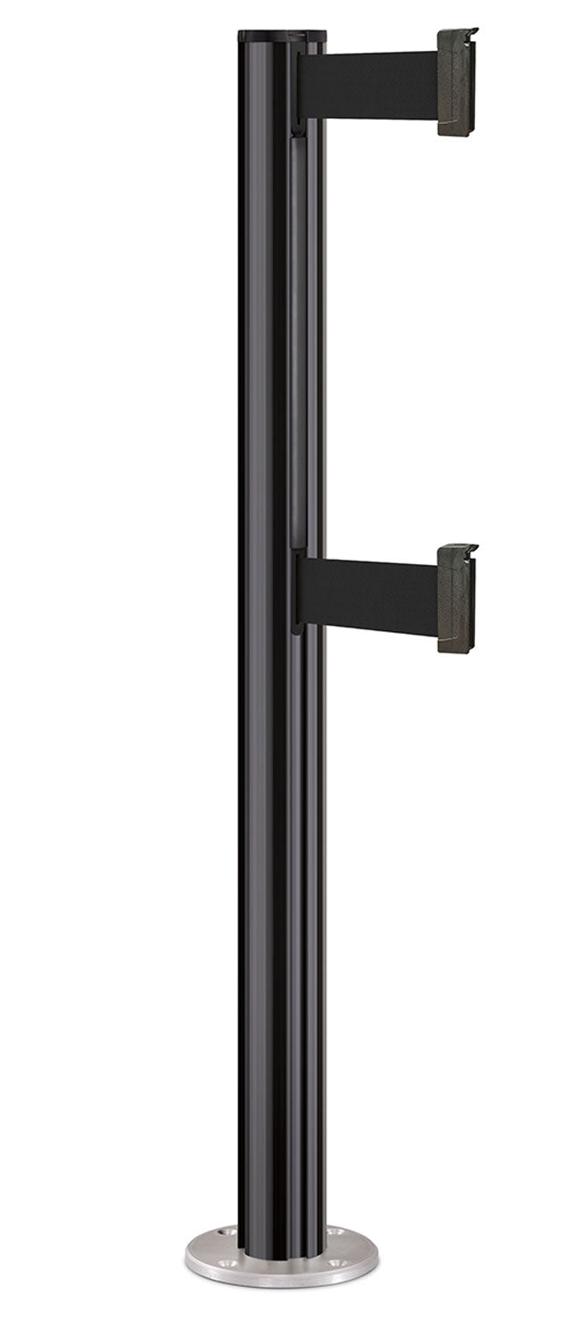 Beltrac 3000 ADA Permanent Dual-Belt Stanchion - GB - Gloss Black - Satin Permanent - 10 FT