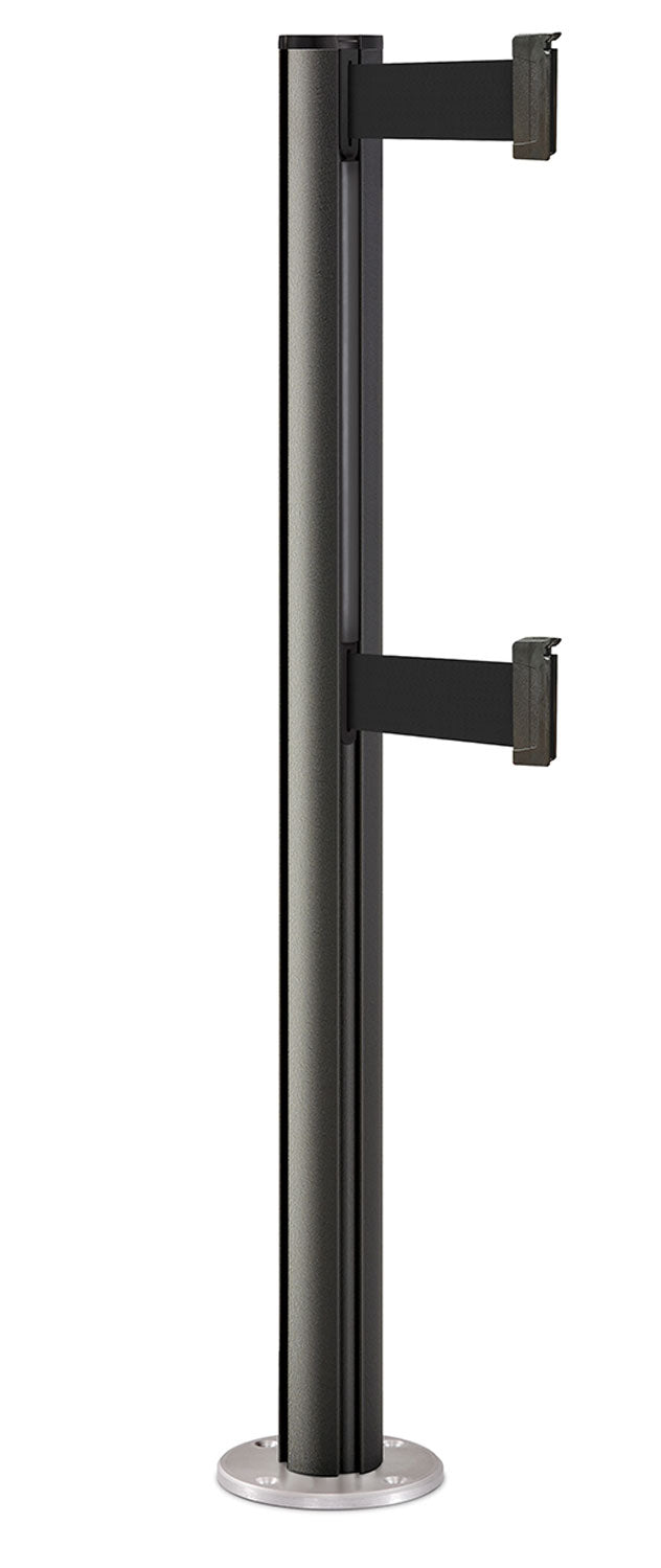 Beltrac 3000 ADA Permanent Dual-Belt Stanchion - WB - Wrinkle Black - Satin Permanent - 10 FT