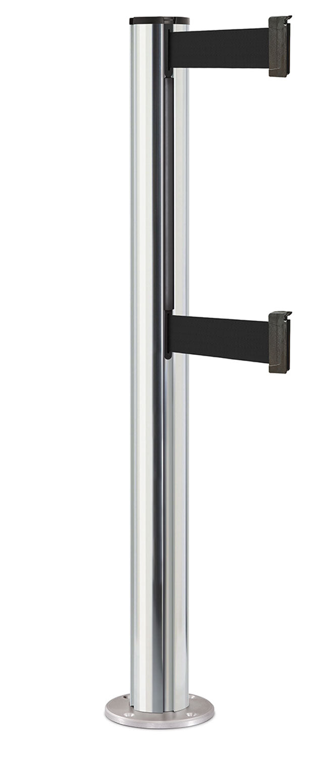 Beltrac 3000 ADA Permanent Dual-Belt Stanchion - CL - Chrome - Satin Permanent - 15 FT