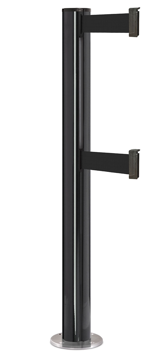 Beltrac 3000 ADA Permanent Dual-Belt Stanchion - GB - Gloss Black - Satin Permanent - 15 FT