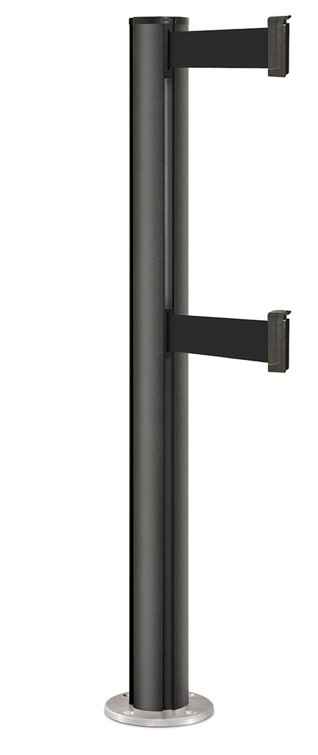 Beltrac 3000 ADA Permanent Dual-Belt Stanchion - WB - Wrinkle Black - Satin Permanent - 15 FT