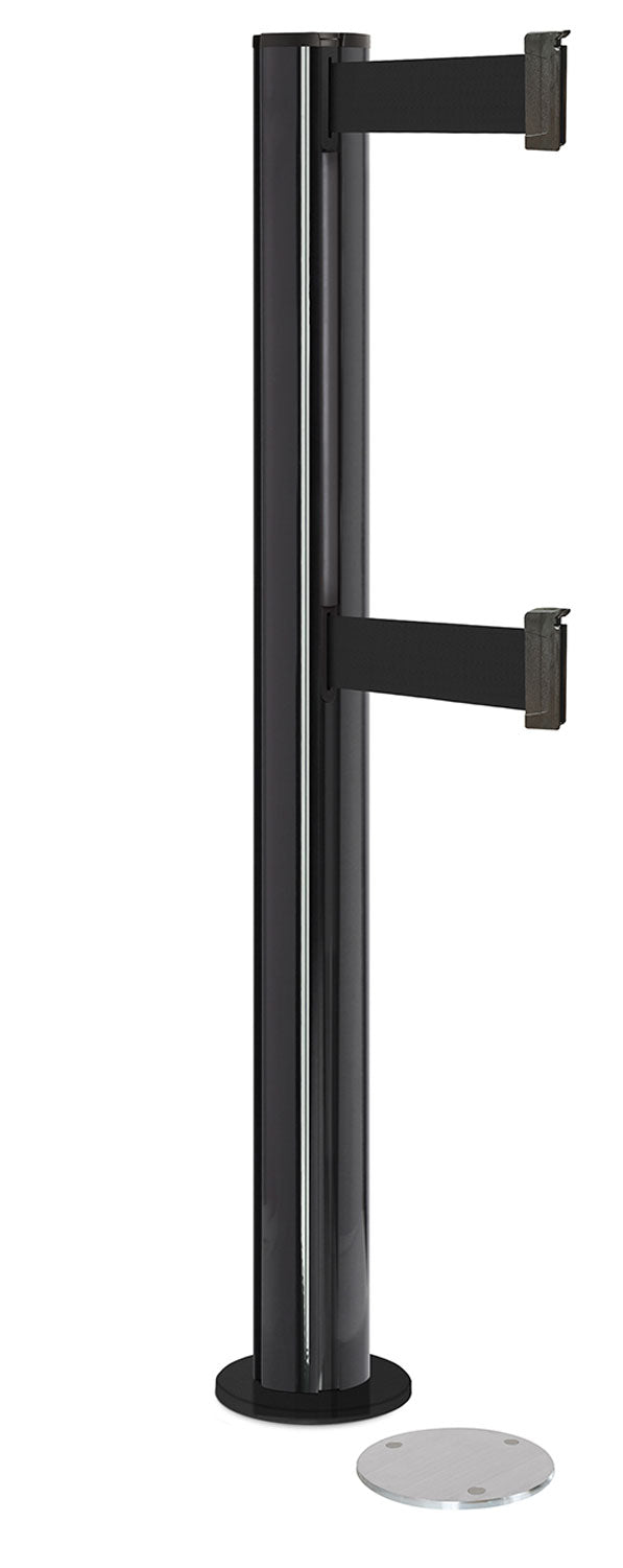 Beltrac 3000 ADA Magnetic Dual-Belt Stanchion - GB - Gloss Black - 5.5" Heavy Magnetic - 15 FT