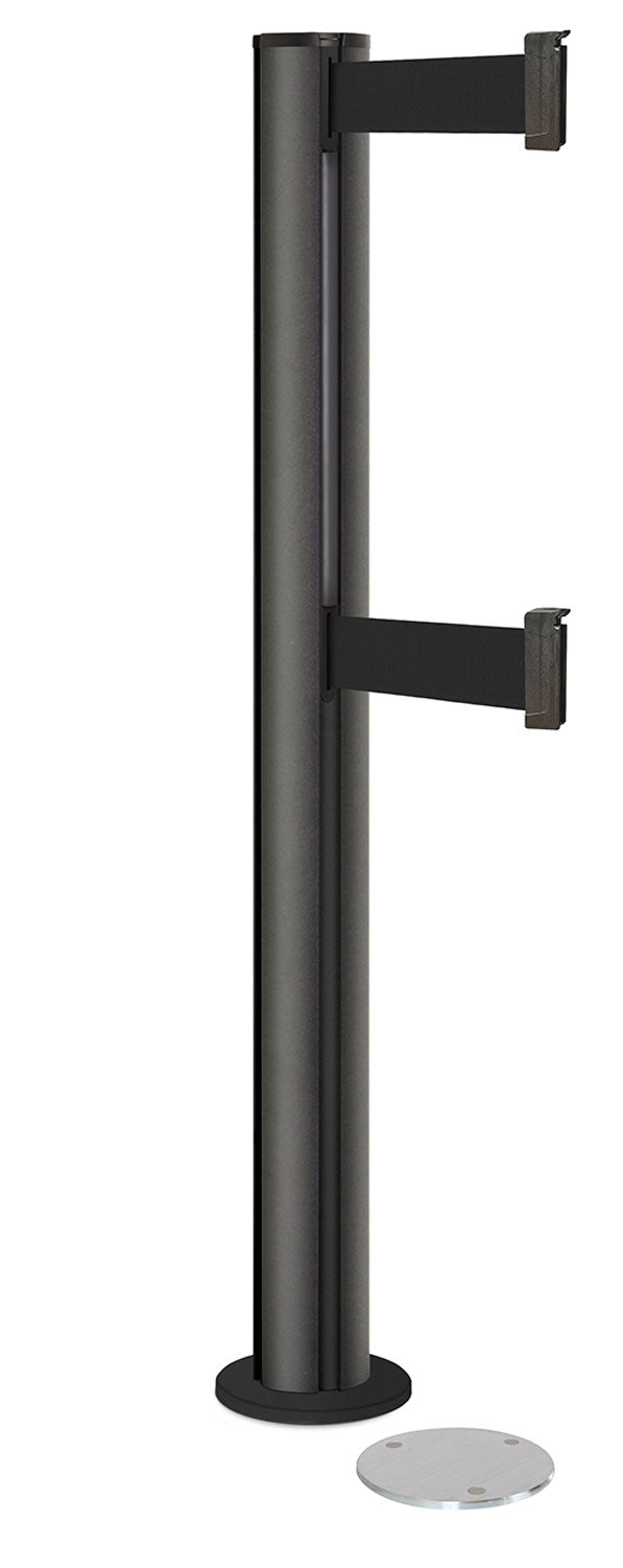 Beltrac 3000 ADA Magnetic Dual-Belt Stanchion - WB - Wrinkle Black - 5.5" Heavy Magnetic - 15 FT