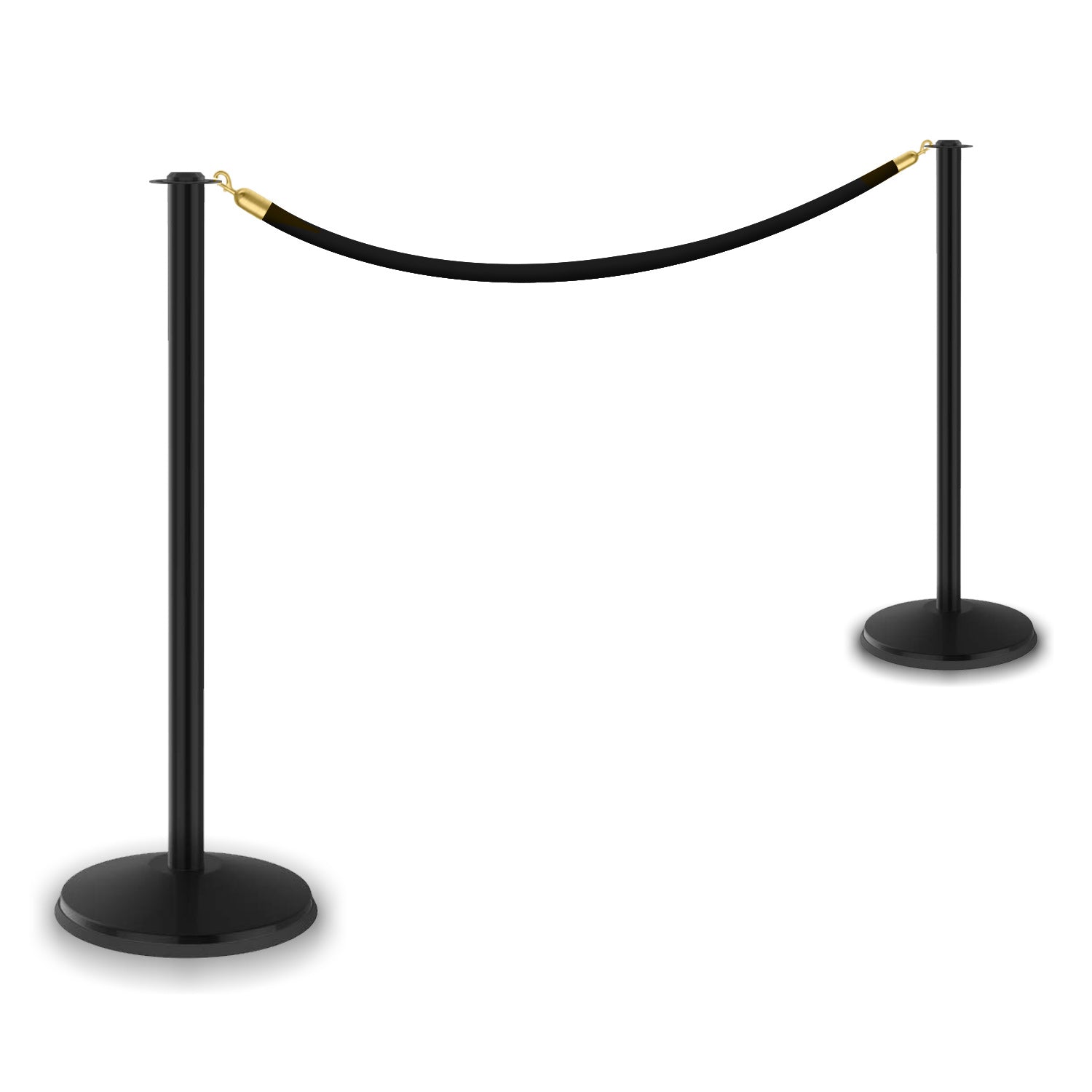 PRIME flat top post and rope set, black rope with polished brass effect snap ends