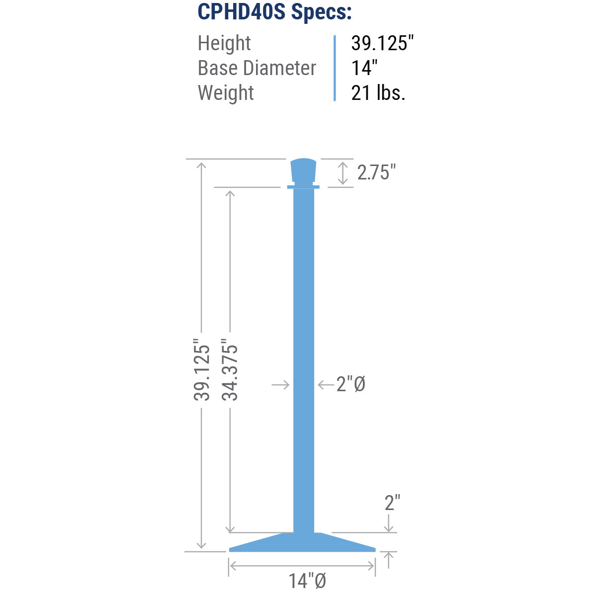 CPHD40S urn top rope stanchion dimensions and specifications