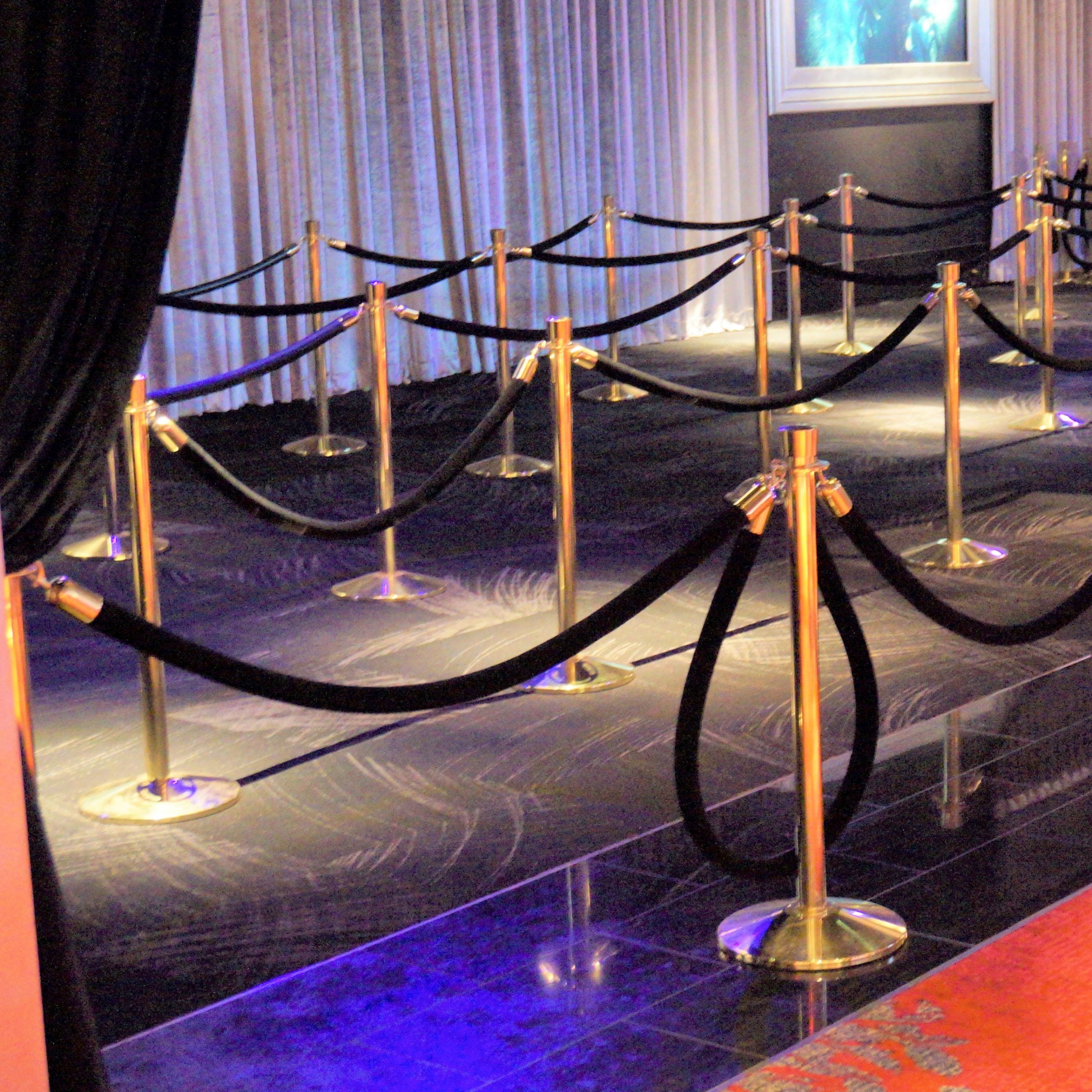 Urn top rope stanchions in use with velour rope