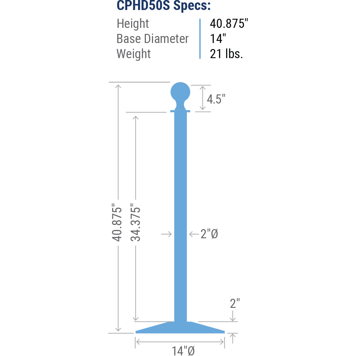 CPHD50S ball top rope stanchion dimensions and specifications