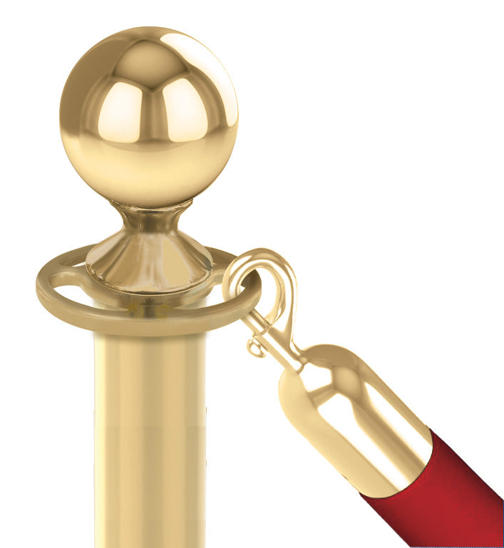 Velvet rope shown fitted to a polished brass Classic ball top stanchion