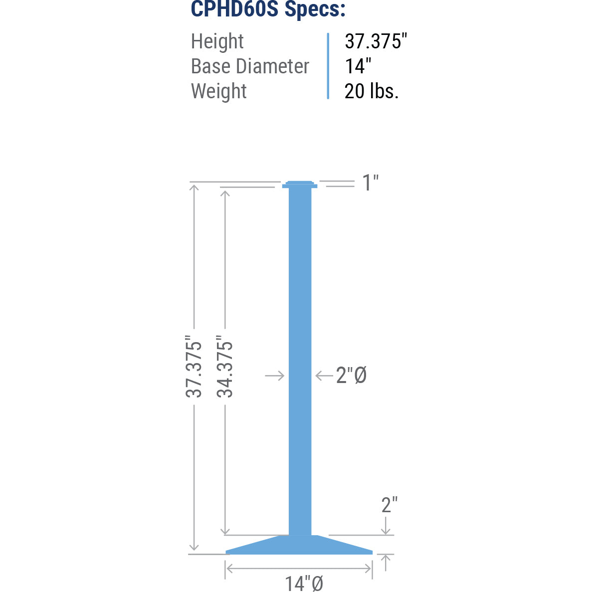 CPHD60S flat top rope stanchion dimensions and specifications