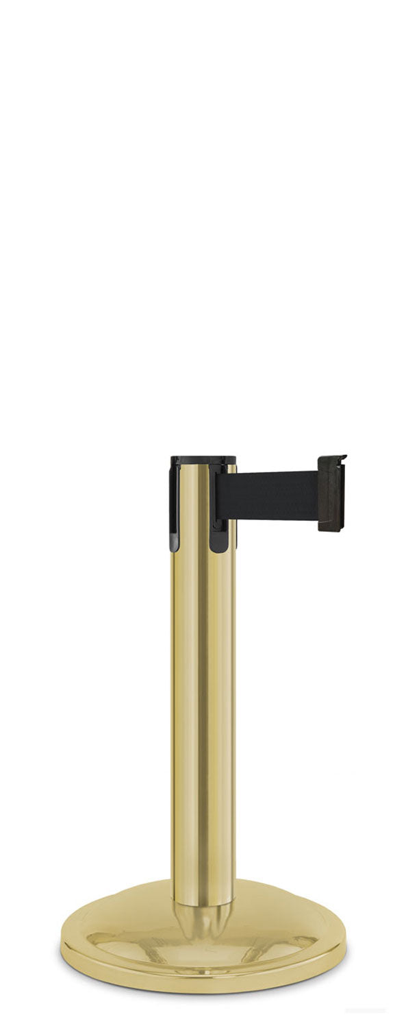 Contempo Exhibit Post | 24 in Retractable Belt Stanchion - BG - Brushed Gold - 12" Rounded