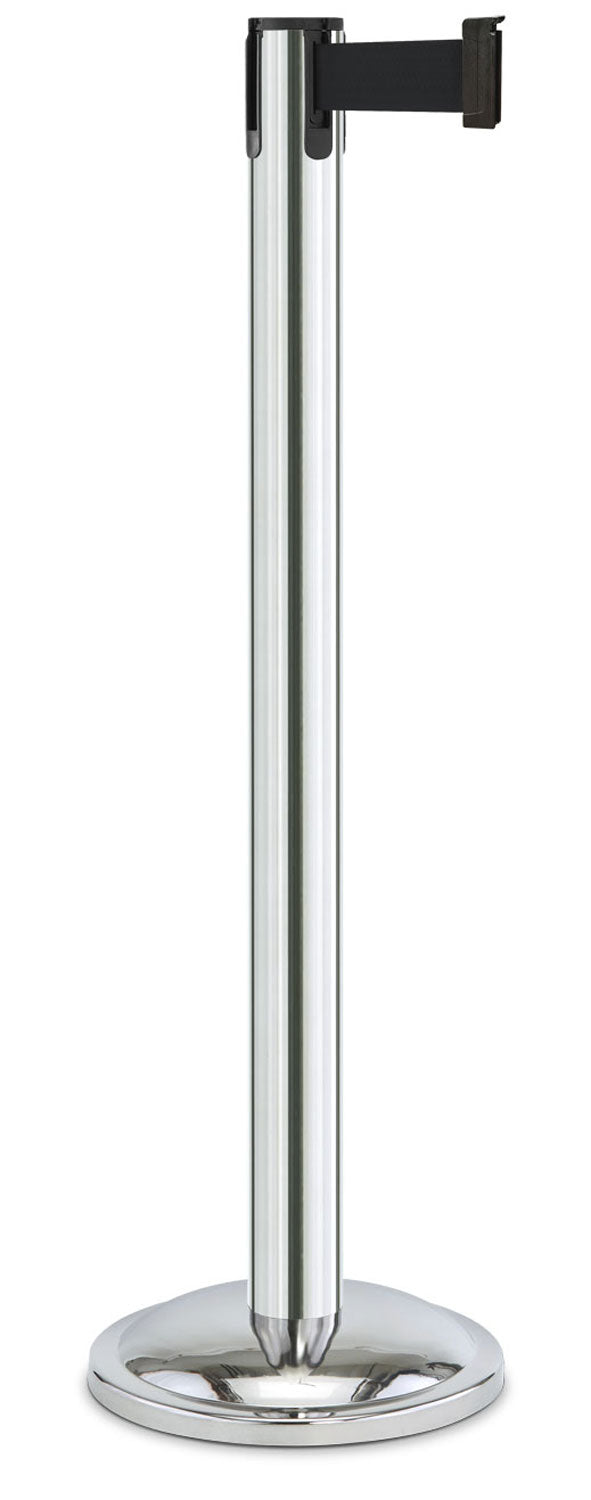 Contempo Portable Retractable Belt Stanchion - CL - Chrome - 12" Rounded