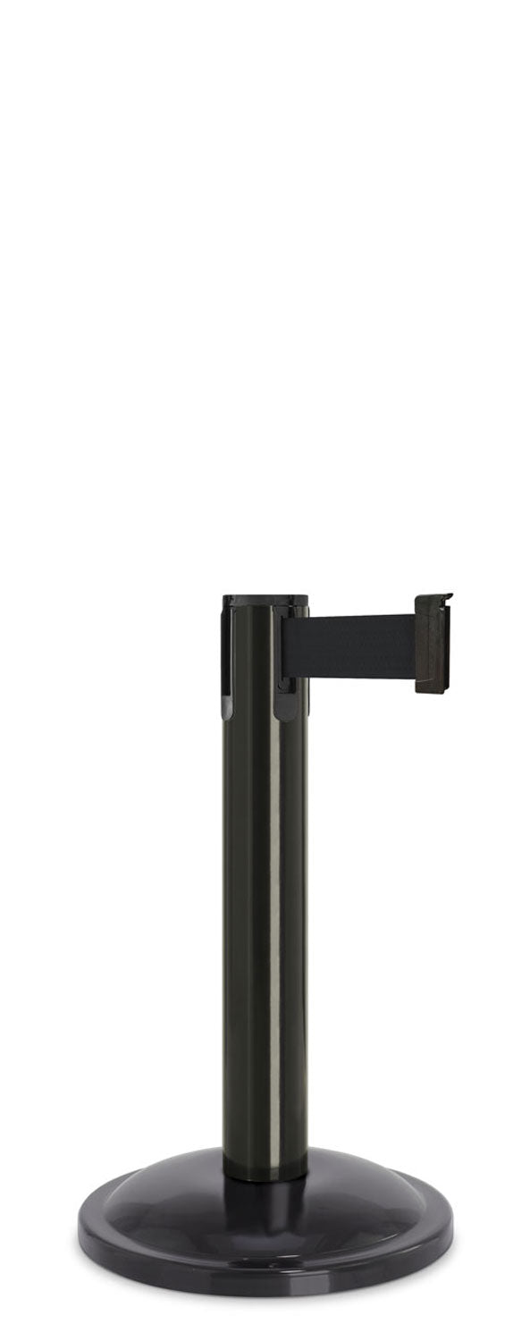 Contempo Exhibit Post | 24 in Retractable Belt Stanchion - GB - Gloss Black - 12" Rounded