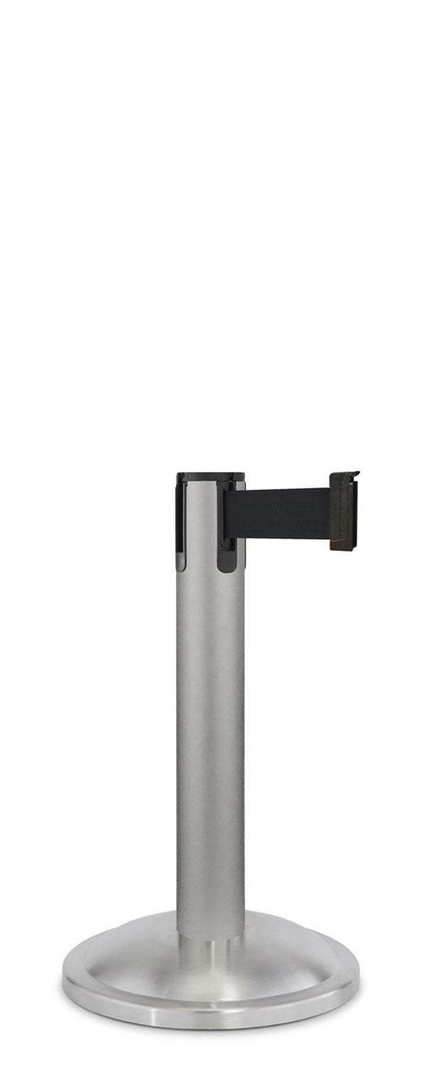 Contempo Exhibit Post | 24 in Retractable Belt Stanchion - SA - Satin - 12" Rounded