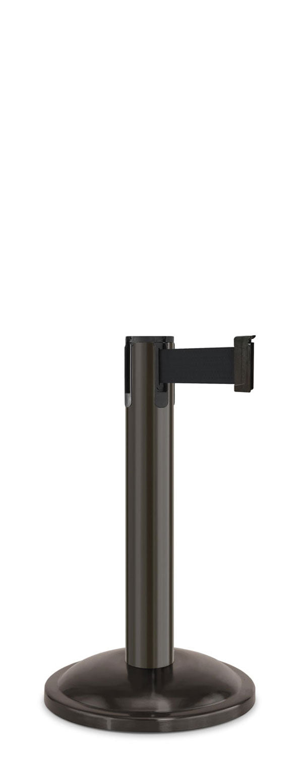 Contempo Exhibit Post | 24 in Retractable Belt Stanchion - SB - Statuary Bronze - 12" Rounded