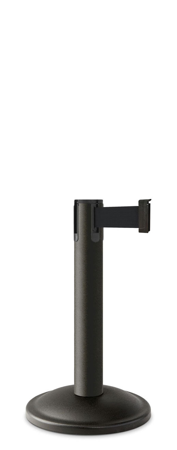 Contempo Exhibit Post | 24 in Retractable Belt Stanchion - WB - Wrinkle Black - 12" Rounded