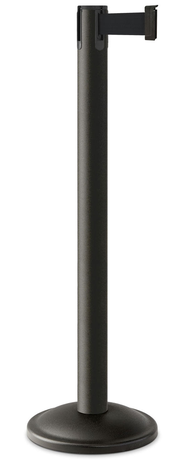 Contempo Portable Retractable Belt Stanchion - WB - Wrinkle Black - 12" Rounded