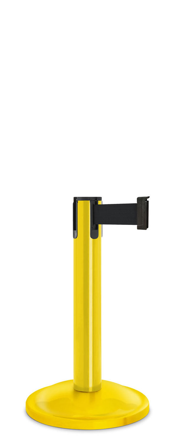 Contempo Exhibit Post | 24 in Retractable Belt Stanchion - YL - Yellow - 12" Rounded