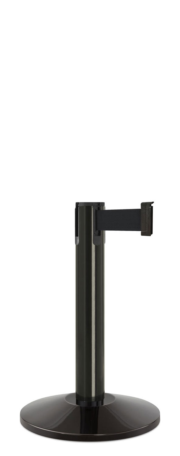 Contempo Exhibit Post | 24 in Retractable Belt Stanchion - GB - Gloss Black - 14" Sloped