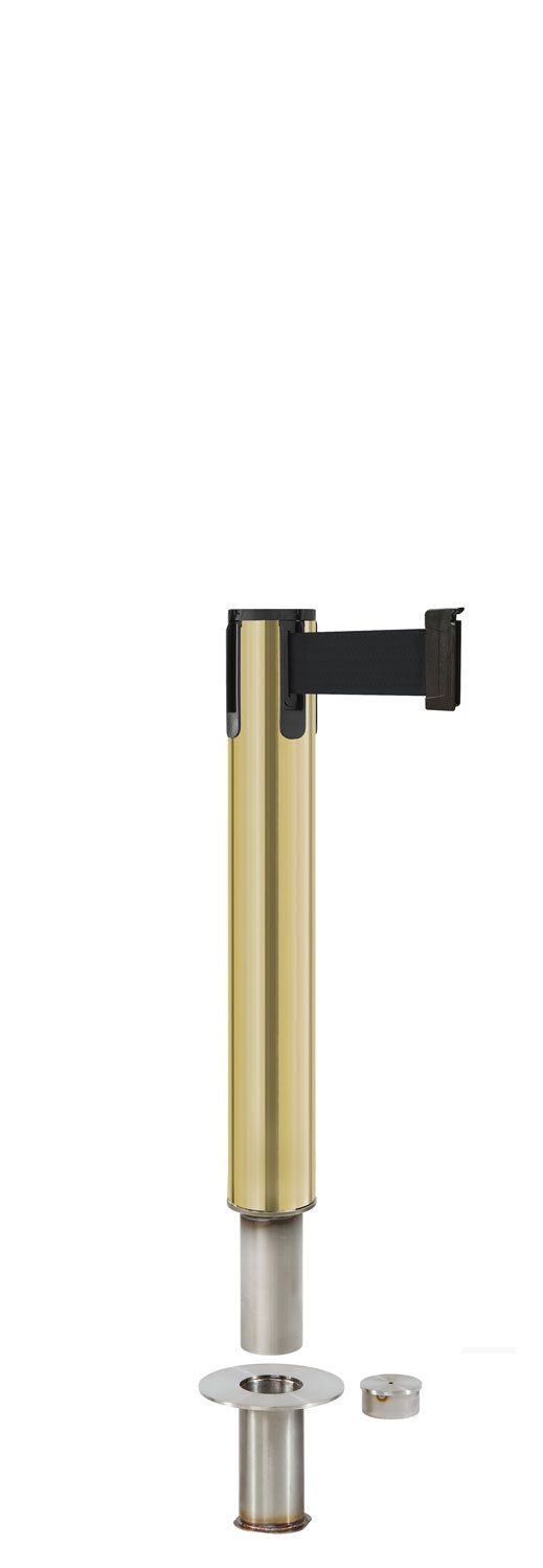 Contempo Exhibit Post | 24 in Retractable Belt Stanchion - BG - Brushed Gold - Floor Socket