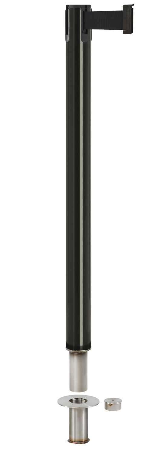 Contempo Removable Retractable Belt Stanchion - GB - Gloss Black - Floor Socket