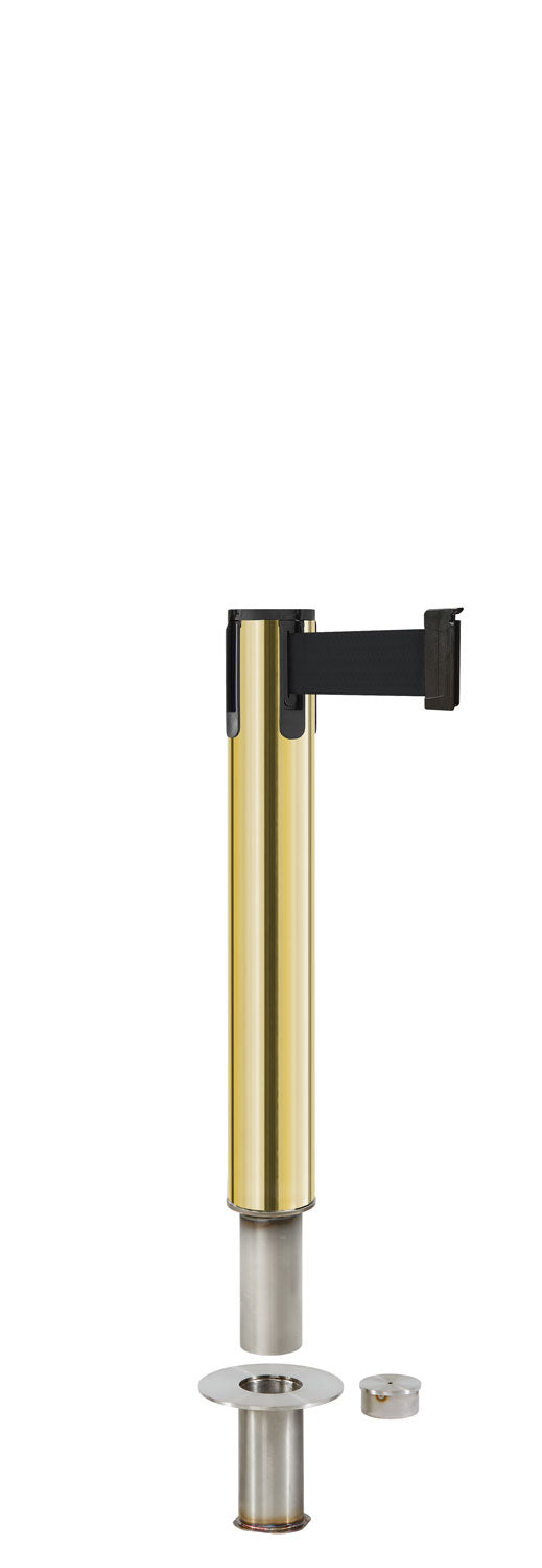 Contempo Exhibit Post | 24 in Retractable Belt Stanchion - GD - Gold - Floor Socket