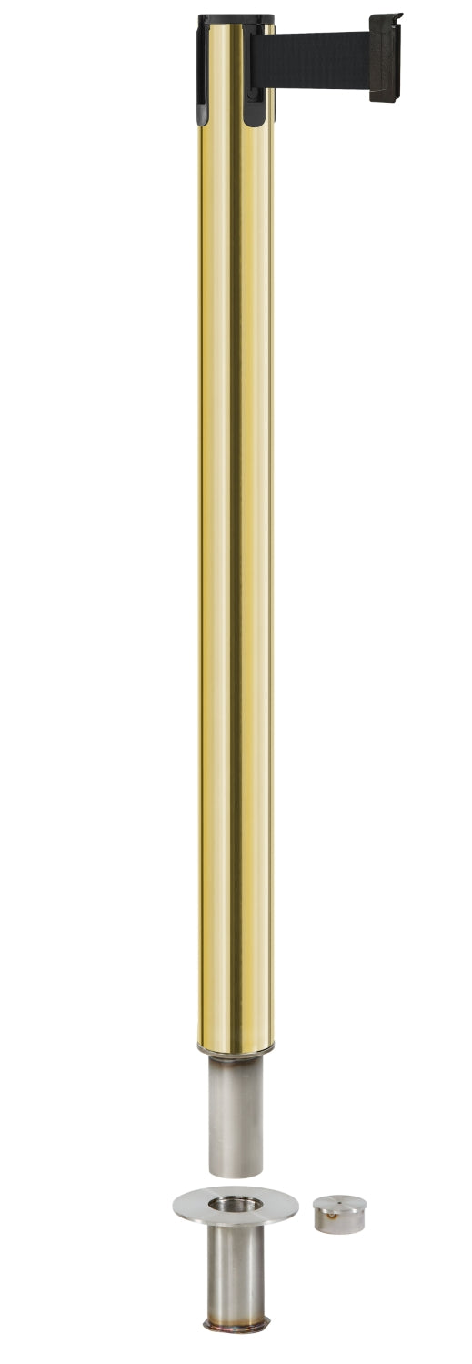 Contempo Removable Retractable Belt Stanchion - GD - Gold - Floor Socket