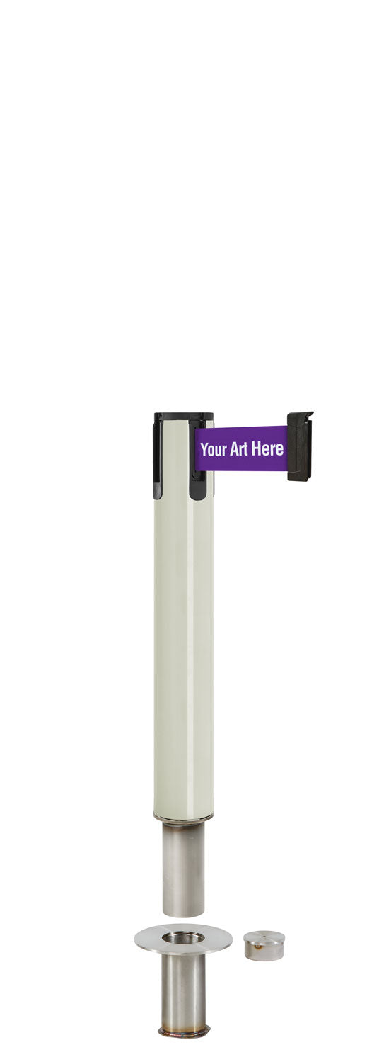 Contempo Exhibit Post | 24 in Retractable Belt Stanchion - LW - Lavi White - Floor Socket