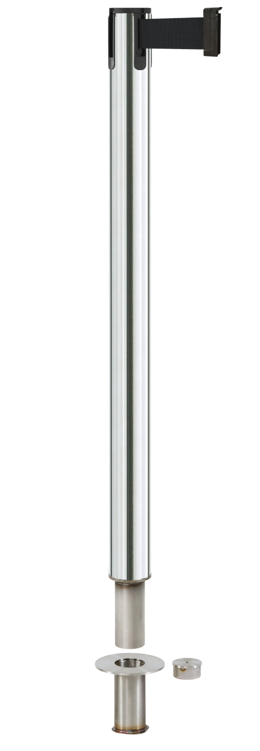 Contempo Removable Retractable Belt Stanchion - PO - Polished Stainless - Floor Socket
