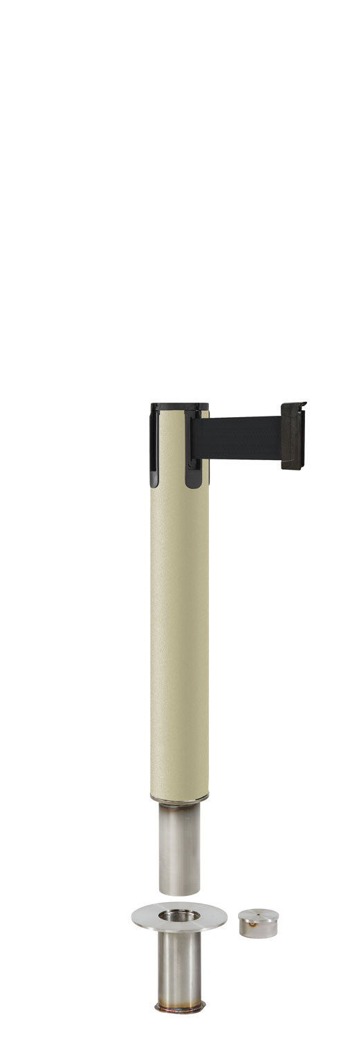 Contempo Exhibit Post | 24 in Retractable Belt Stanchion - PS - Pacific Sand - Floor Socket